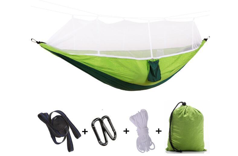 Outdoor Parachute Cloth Hammock Couble with Mosquito Net Light Portable Army Green Insect-proof Camping Aerial Tent