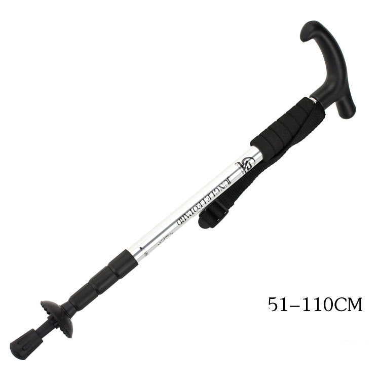 Four-section straight shank and curved handle aluminum alloy trekking pole