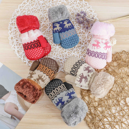 Cute Middle And Big Kids Halter Neck Bag Finger Knitted Gloves