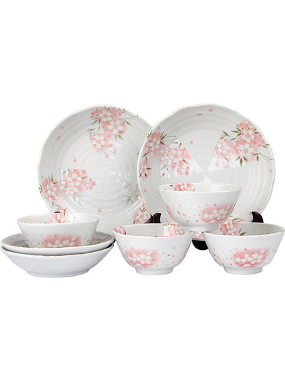 Mino-yaki Japan imported cherry blossom ceramic tableware rice bowl household Japanese dishes plate steamed fish soup plate