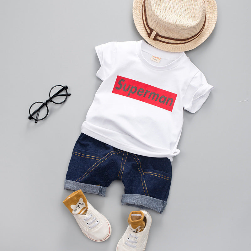 Two-piece short-sleeved T-shirt with letters