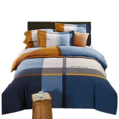 Four-piece cotton brushed striped plaid