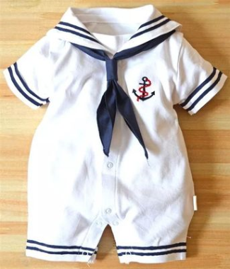 Summer Cotton Baby Short-sleeved Triangle Navy Sailor Style Jumpsuit