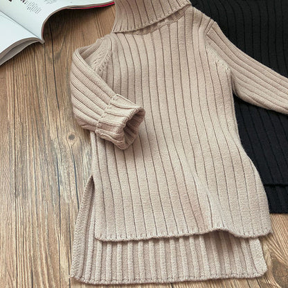 Split solid color all-match sweater sweater