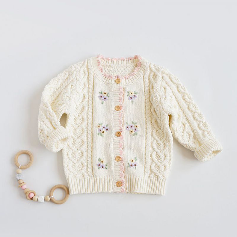 Single Girls Hand-embroidered Flower Cardigan Baby Cotton Thread