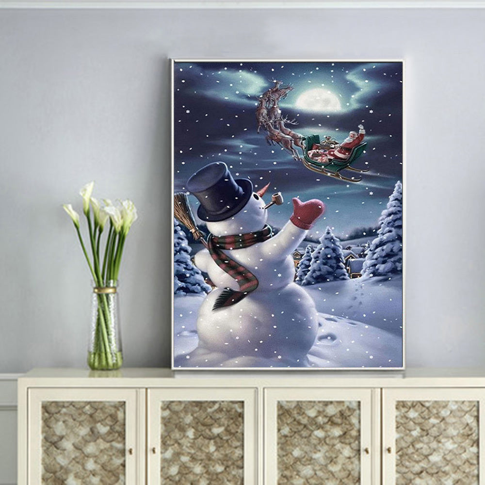 Diamond Painting Snowman Christmas Art Embroidery Night Snow Landscape