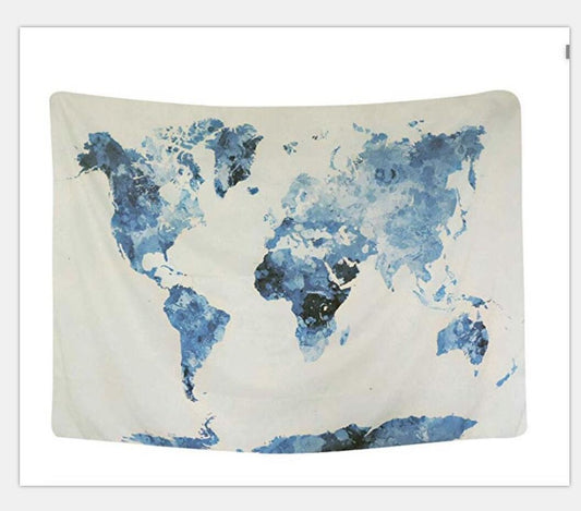 Blue map tapestry INS hang cloth rental room bedroom background decorative cloth
