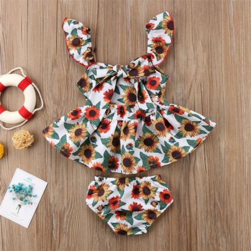 Newborn Kids Girls Clothes Top Dress Set Baby Print Dresses