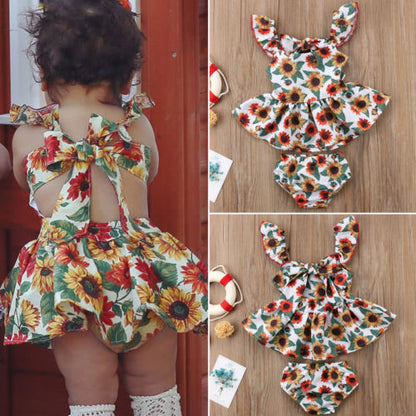 Newborn Kids Girls Clothes Top Dress Set Baby Print Dresses