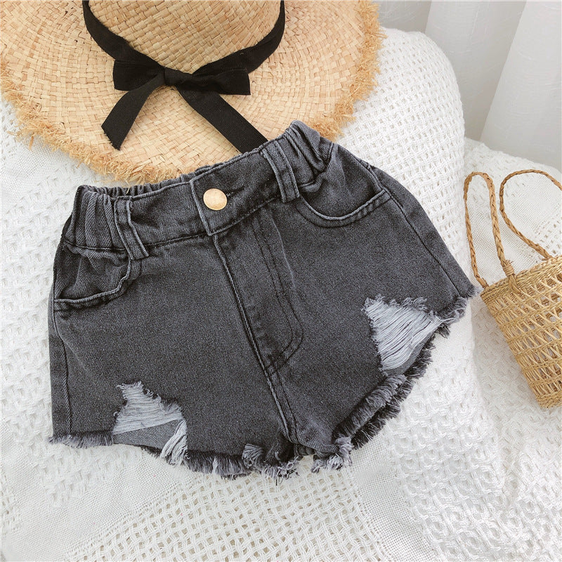 Summer Boys And Girls Denim Ripped Shorts All Match Raw Edges