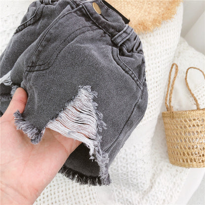 Summer Boys And Girls Denim Ripped Shorts All Match Raw Edges