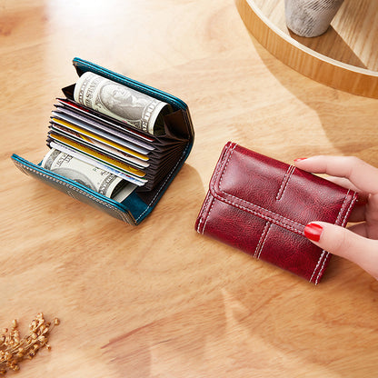 Vintage Oil Wax Leather Multi-card Pocket Mini Women's Coin Purse