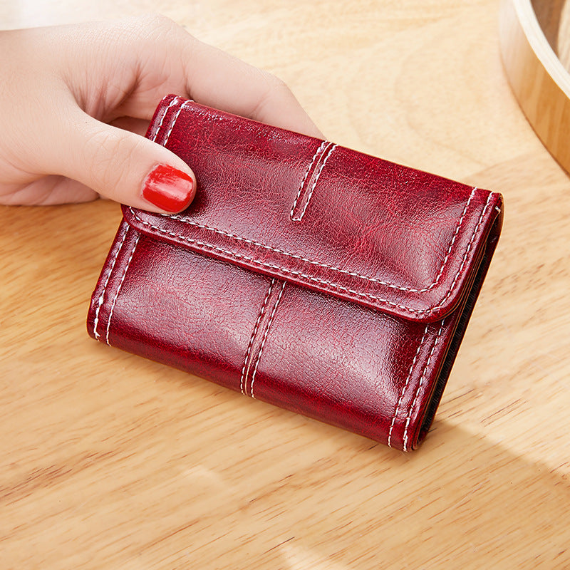 Vintage Oil Wax Leather Multi-card Pocket Mini Women's Coin Purse