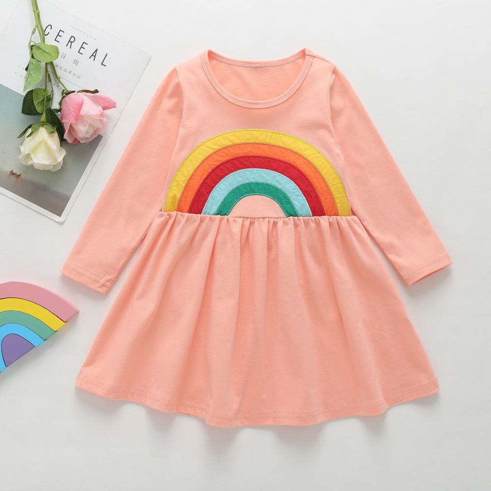 New Cartoon Rainbow Cotton Long-sleeved Dress