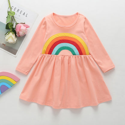 New Cartoon Rainbow Cotton Long-sleeved Dress