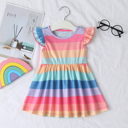 New Cartoon Rainbow Cotton Long-sleeved Dress