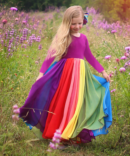 New Cartoon Rainbow Cotton Long-sleeved Dress