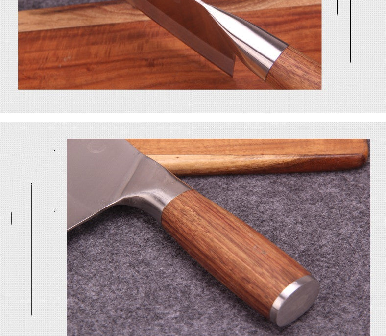 Stainless steel kitchen knife with yellow wooden handle