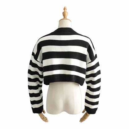 Striped Pullover Loose Round Neck Pullover Sweater