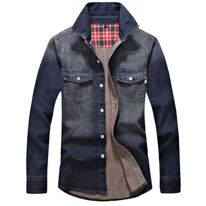 Denim Shirt Men Cotton Jeans Shirt Fashion Autumn Slim Long Sleeve Cowboy Shirt Stylish Wash Slim Tops Asian Size 3XL