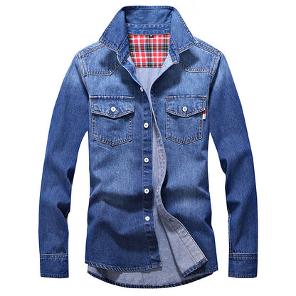 Denim Shirt Men Cotton Jeans Shirt Fashion Autumn Slim Long Sleeve Cowboy Shirt Stylish Wash Slim Tops Asian Size 3XL