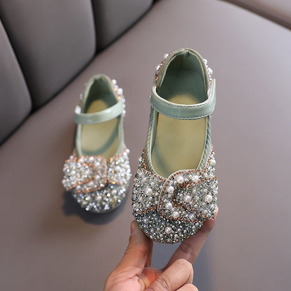 Girls' Leather Shoes Spring And Autumn Style Single Shoes Rhinestone Princess Shoes Performance Shoes