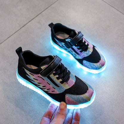 USB Rechargeable Colorful Luminous Shoes Children's Non-Slip Light-Up Baby Switchable Mesh Breathable Wings Light-Emitting Shoeson