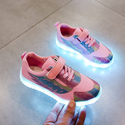 USB Rechargeable Colorful Luminous Shoes Children's Non-Slip Light-Up Baby Switchable Mesh Breathable Wings Light-Emitting Shoeson