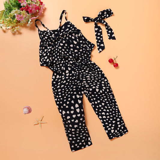 Foreign Trade Children's Clothing Wholesale New Girls' Clothing Trendy Cool Girls Love Suspender Jumpsuit Suit One Drop