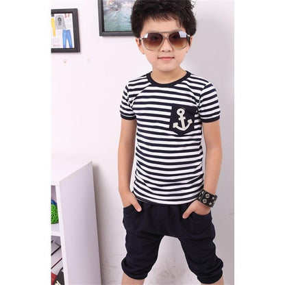 Summer Navy Stripe Suit Boys Short Sleeve