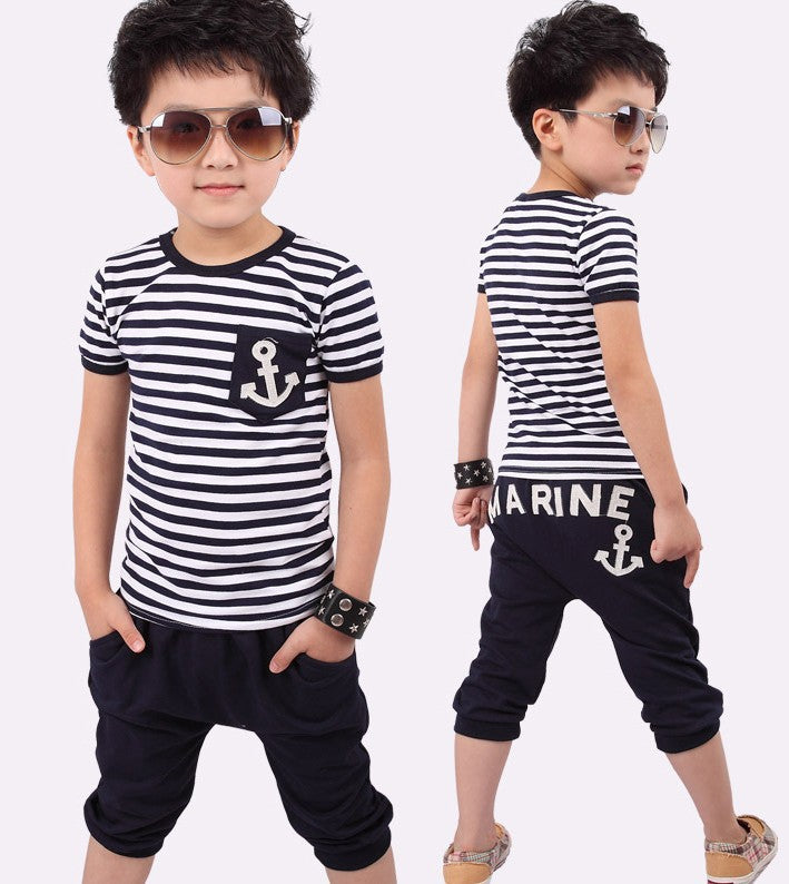 Summer Navy Stripe Suit Boys Short Sleeve