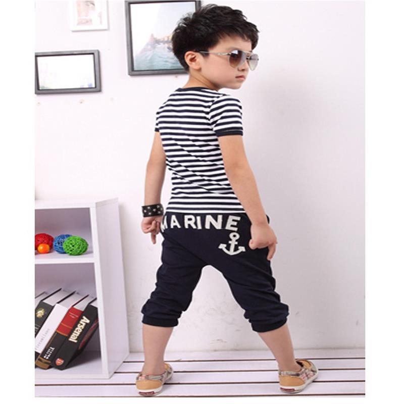 Summer Navy Stripe Suit Boys Short Sleeve