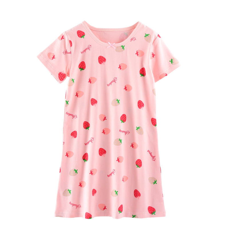 Children's Pajamas Summer Short-Sleeved Girls Nightdress Cotton