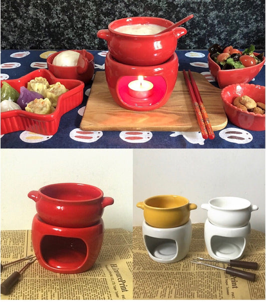 Premium porcelain fondue set for cheese and chocolate