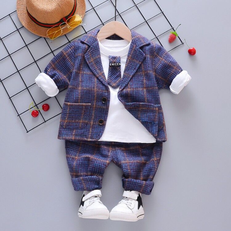 Three-Piece Childrens Clothing For Spring And Autumn Korean Plaid Small Suit