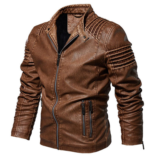 Solid Color Men's Large Size Leather Jacket