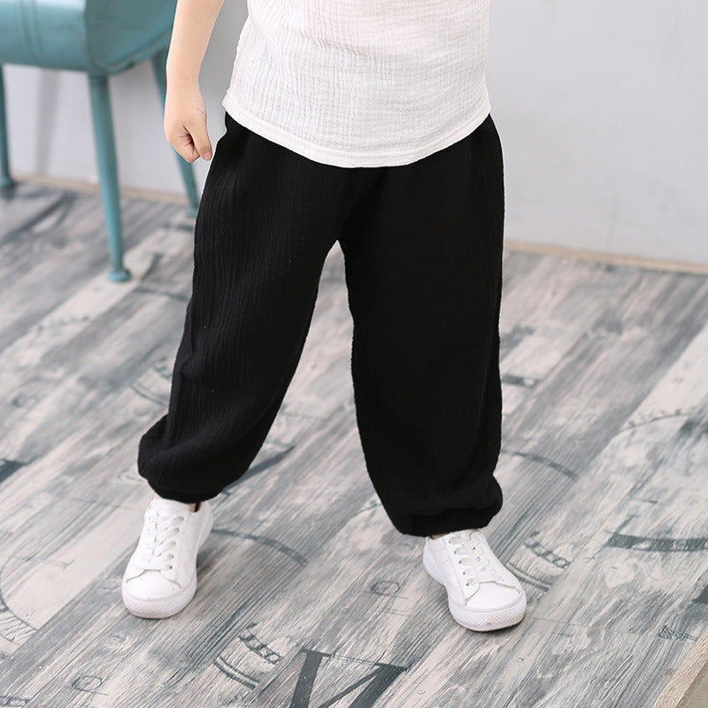 Summer Boys And Girls Cotton And Linen Mosquito Pants Thin Section