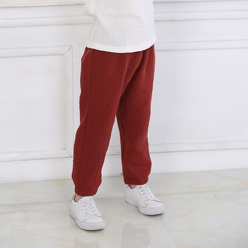 Summer Boys And Girls Cotton And Linen Mosquito Pants Thin Section