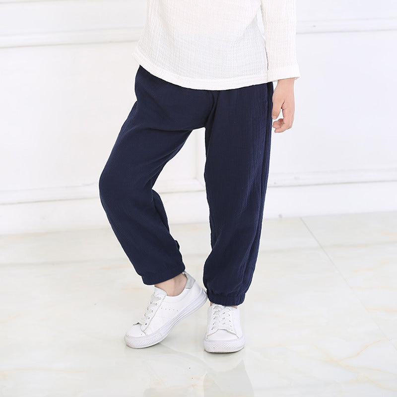 Summer Boys And Girls Cotton And Linen Mosquito Pants Thin Section