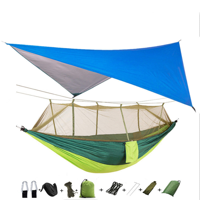 Outdoor Parachute Cloth Hammock Couble with Mosquito Net Light Portable Army Green Insect-proof Camping Aerial Tent