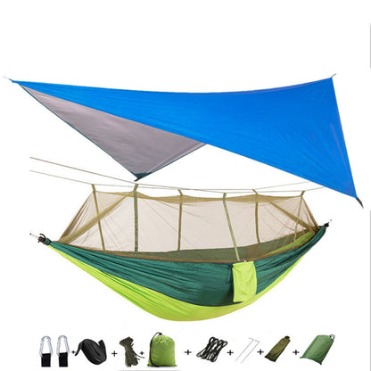 Outdoor Parachute Cloth Hammock Couble with Mosquito Net Light Portable Army Green Insect-proof Camping Aerial Tent