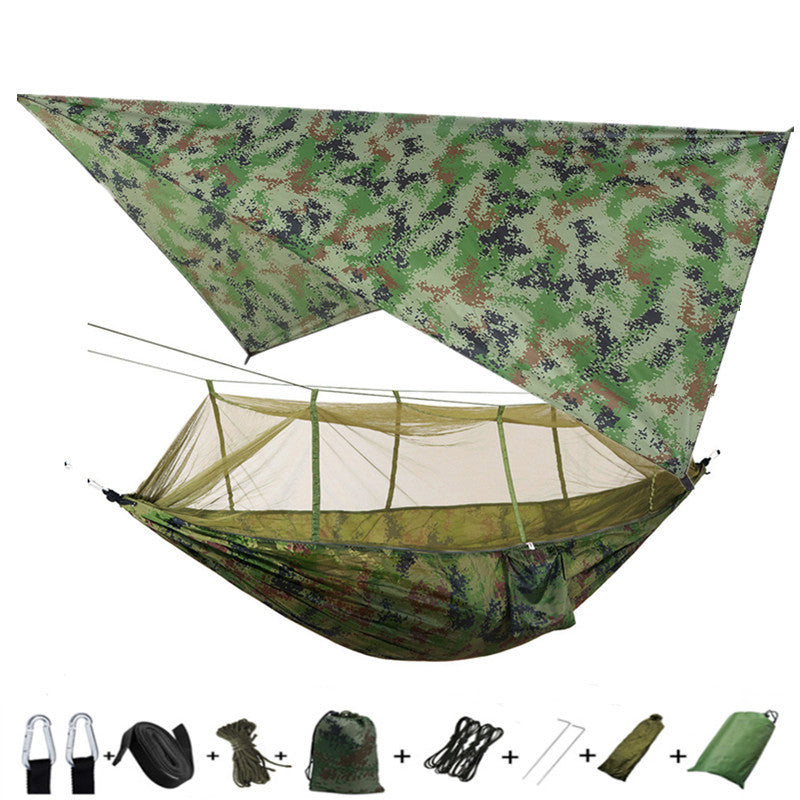 Outdoor Parachute Cloth Hammock Couble with Mosquito Net Light Portable Army Green Insect-proof Camping Aerial Tent