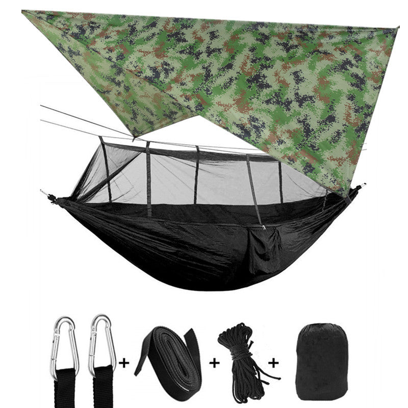 Outdoor Parachute Cloth Hammock Couble with Mosquito Net Light Portable Army Green Insect-proof Camping Aerial Tent