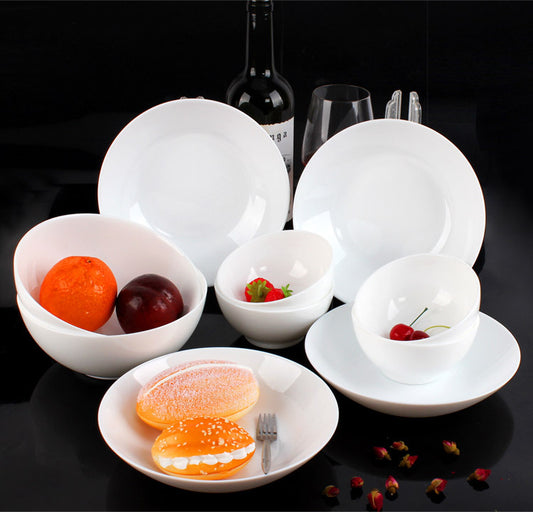 White Jade Tableware 10 Piece Toughened Glass Rice Bowl Plate High Temperature Resistant Set