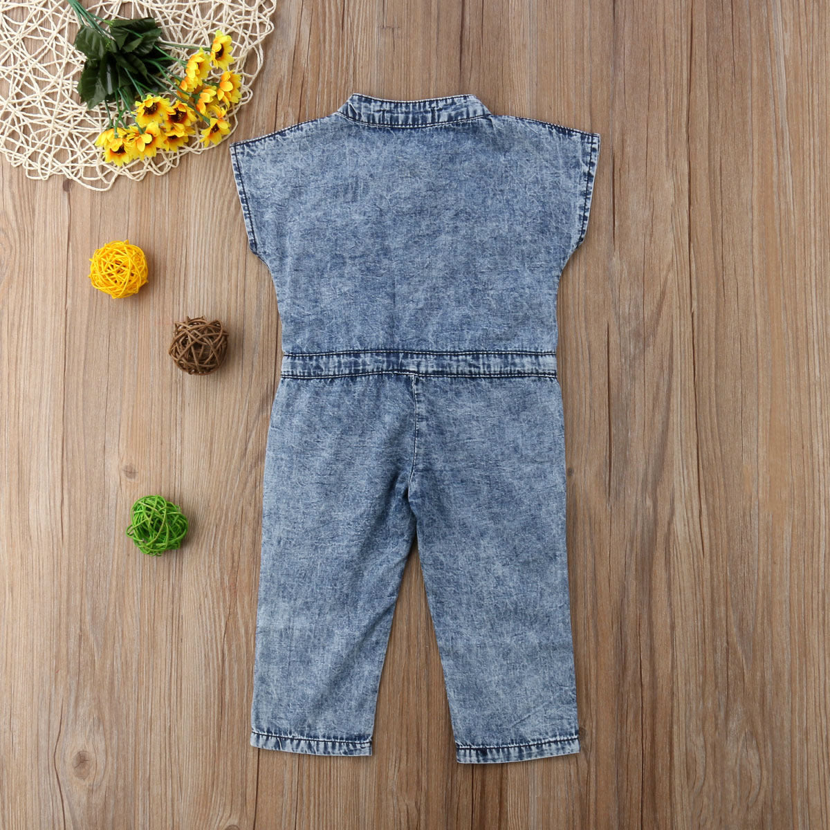 Short-Sleeved Girls Denim Jumpsuit For Kids In Summer Fashion Romper