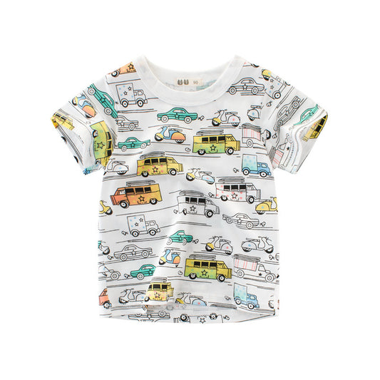 Children's Clothing Summer Boys Short Sleeved Full Print Car Cartoon Children's T Shirt