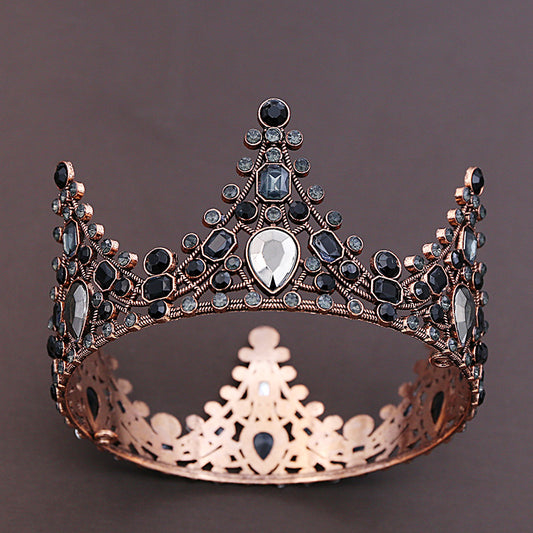 Vintage Red Copper Cake Ornament Decoration Crown Bridal Headdress Black Queen Crown
