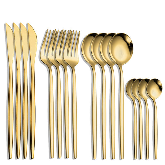 Stainless Steel Western Tableware Fork Set Steak Cutlery Spoon Small Spoon Portugal 16 Piece Cutlery Set