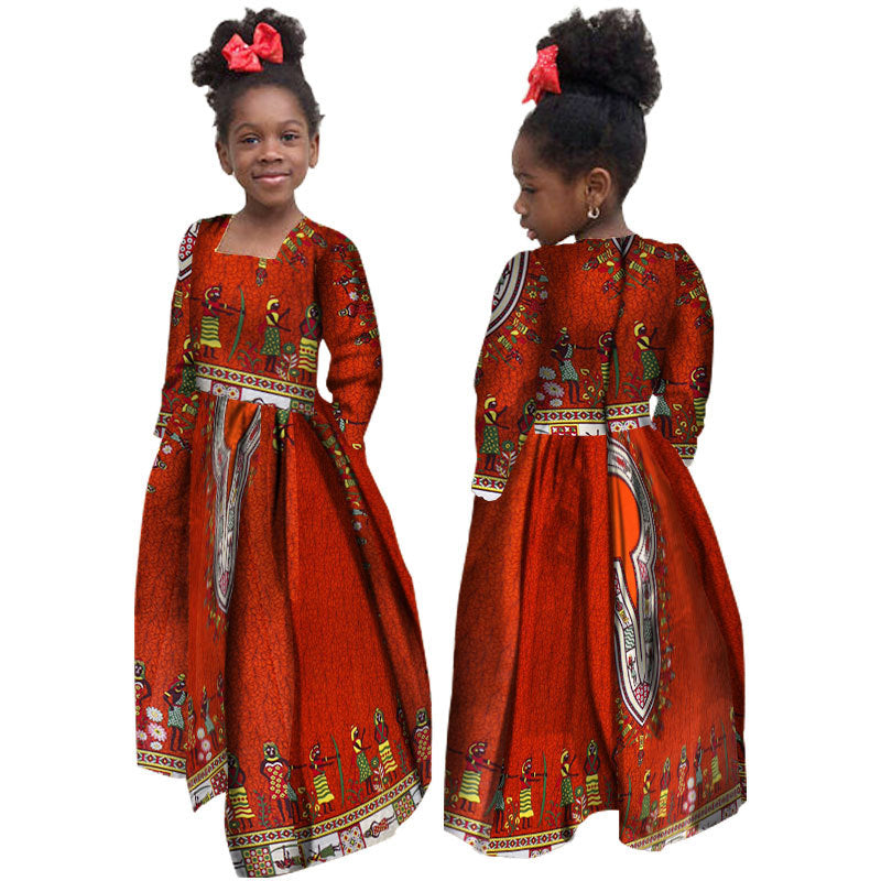 African Girl's Dress Cotton Long-sleeved Daxiji Dress