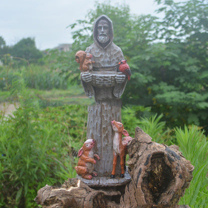 St. Francis St. Francis And Animal Friends Resin Crafts Outdoor Garden Statue Bird Feeder